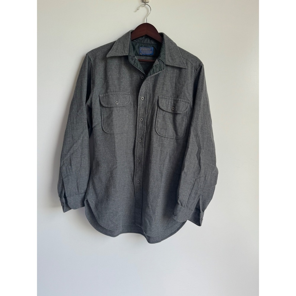 Vintage Pendleton Gray Wool Flannel Shirt Mens Medium Heritage Workwear USA Made